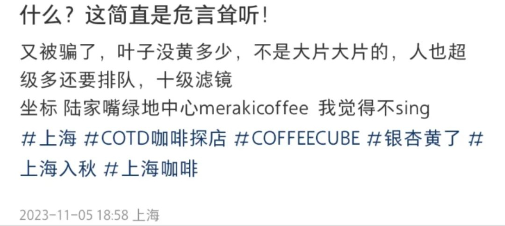 银杏咖啡馆打卡热潮背后：网图与实景落差引发游客吐槽