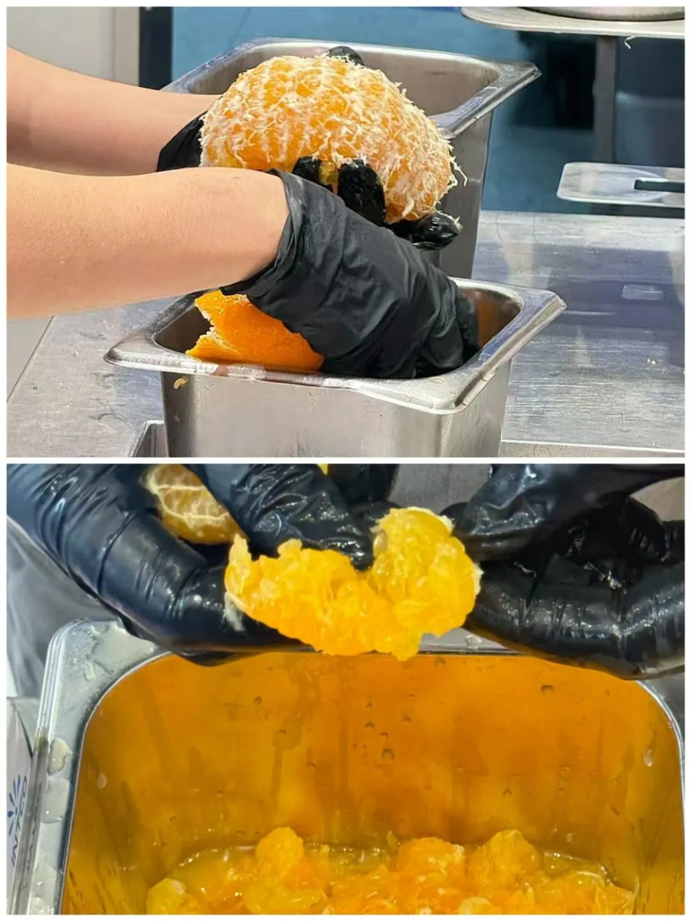 茶百道耙耙柑系列回归，店员现场剥果肉去囊衣引发工作压力讨论