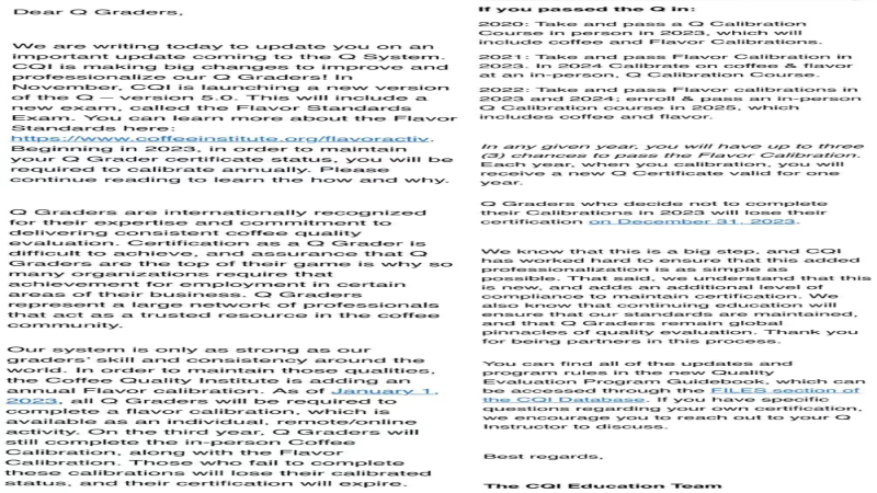 Q Grader认证新规：2023年起每年须完成风味校准，费用与有效期同步调整